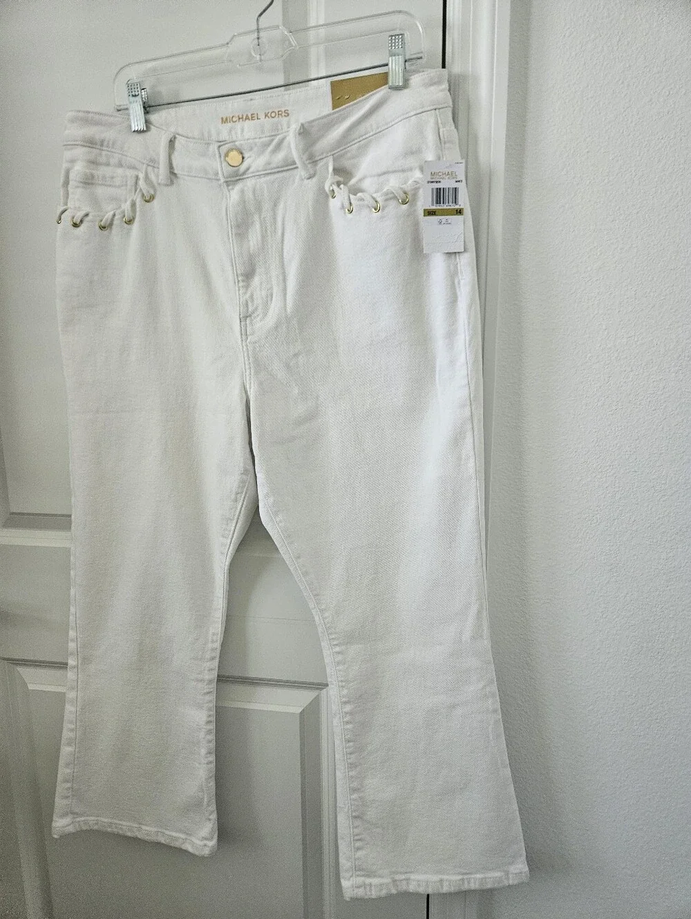 NWT Michael Kors White Selma Flared Jeams Size 14 , 25